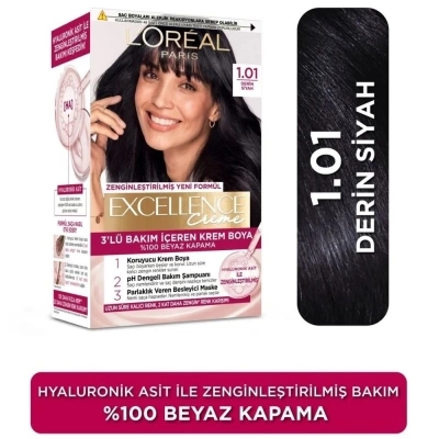 Loreal Paris Excellence Creme 1.01 Derin Siyah Saç Boyası